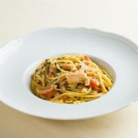 Spaghetti Al Granchio · Pastificio Dei Campi Spaghetti, garlic, Peekytoe crab, parsley, tomato