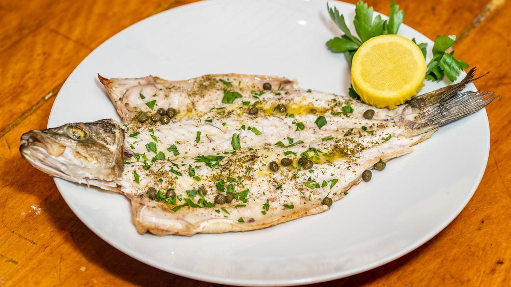 Lavraki · Gluten free. Whole fish for one person. Loup de mer-lean, mild, sweet and flaky white fish from Greece.