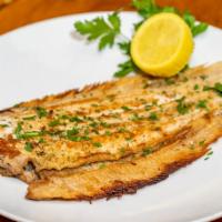 Dover Sole · Whole fish for one person. Firm textured flake, with fine delicate nutty taste.