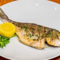 Royal Dorado · Gluten free. Whole fish for one person. Mediterranean fish 