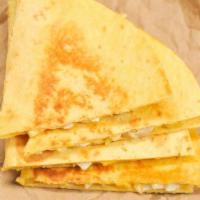 Classic Cheese Quesadilla · Large, soft, flour tortilla loaded with pico de gallo, mixed cheddar and jack cheese griddle...