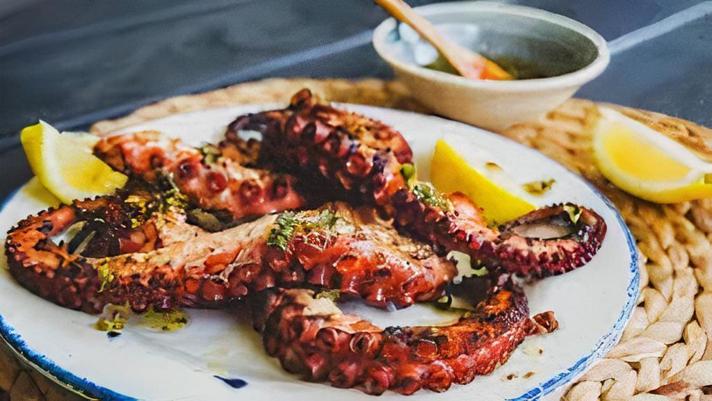 Grilled Octopus · Celery root purée, shaved fennel, smoked paprika, lemon