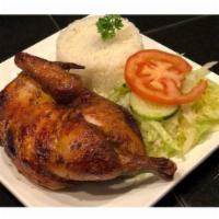 1/2 Pollo A La Brasa+ 2 Sides · Half rotisserie chicken. Served with 2 sides of your choice French fries,  rice  or beans  o...