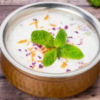 Raita · Refreshing yogurt with diced cucumber, and seasonings (Based on physical store - Mint Raita ...