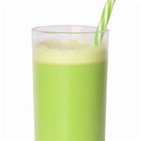 Green Tropical Blast Smoothie · Pineapple, pear, kiwi, banana, mango, and kale.