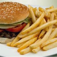 1/2 Lb Cheese Burger · 1/2 lb Sirloin Burger topped with your favorite cheese.  Choose toppings.  Served with chips...