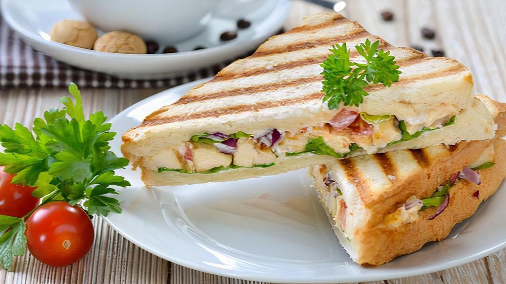 Delightful Panini · Grilled Panini Sandwich made with fresh Honey glazed Turkey, jarlsberg cheese, and coleslaw.