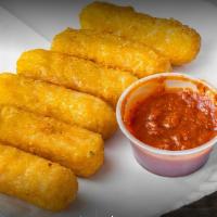 Mozzarella Sticks · 6 pieces. Deep fried cheese sticks. Crispy on the outside, gooey on the inside. Served with ...