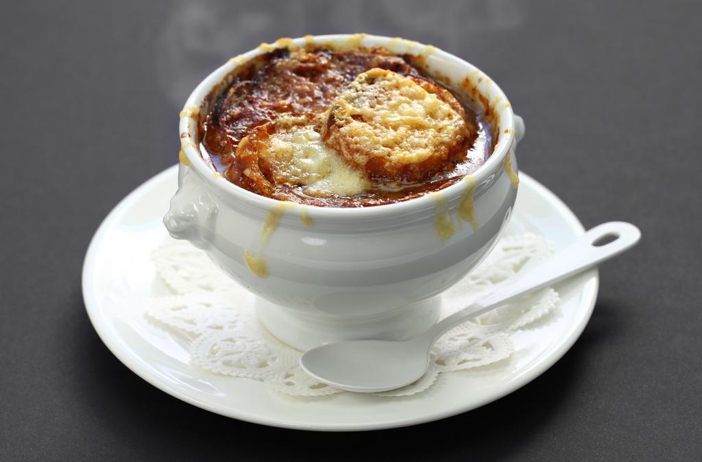 French Onion Soup · Vegetarian onion broth, croutons, Gruyere cheese