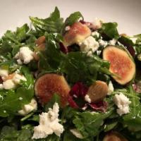 Fig Salad · Figs, baby arugula, goat cheese, marcona almonds, white-balsamic drizzle (dressing packed on...
