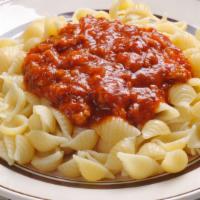 Pasta & Red Sauce · Shell-shaped pasta with red sauce