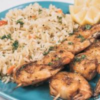 Grilled Shrimp Platter · Grilled Shrimp Served with Rice or Fries or Lemon Potatoes,Side of Greek Salad, Toasted Pita...
