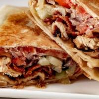 Chicken Blt Wrap · Grilled Chicken, Bacon, Lettuce, Tomato, Red Onions, Tzatziki Sauce.