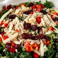 Kale & Quinoa Salad · Kale, Quinoa, Cranberries, Sweet Red Peppers, Sunflower Seeds, Graviera cheese, Lemon Herb V...
