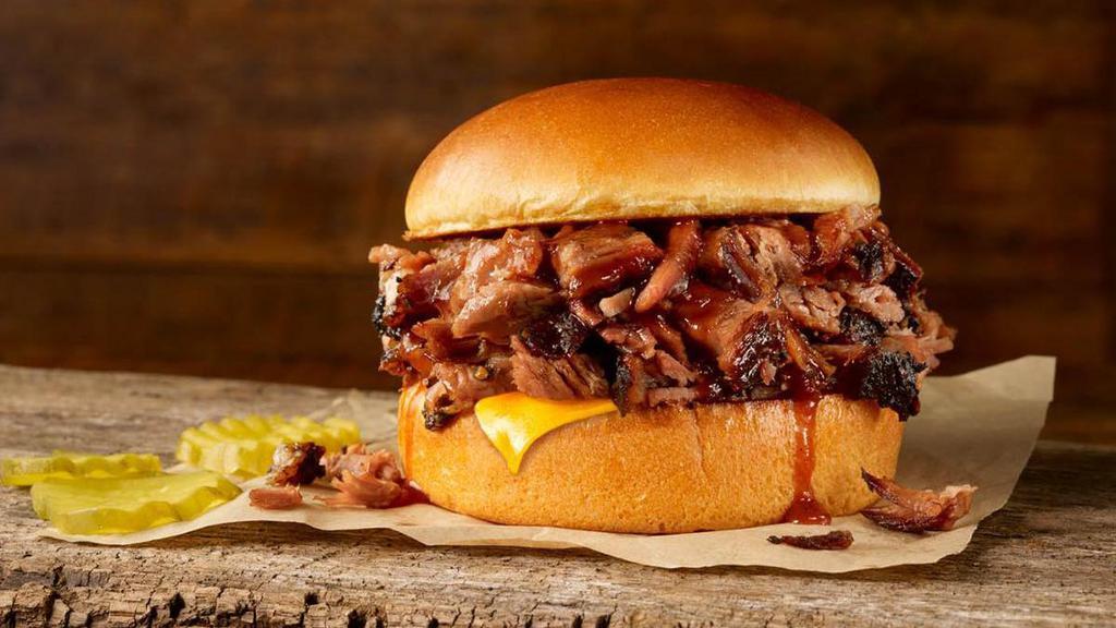 Brisket & Cheese Classic Sandwich · Includes a choice of chopped or sliced delicious slow-smoked brisket, Tillamook cheddar cheese on a brioche bun.