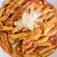 Rasta Pasta · Penne pasta in a special rasta vegetable medley. Add your choice of protein for an additiona...