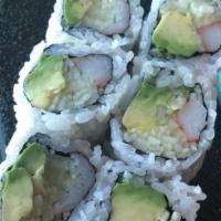 California Roll · Cucumber, avocado, imitation crab meat, and  seaweed and rice wrapped.