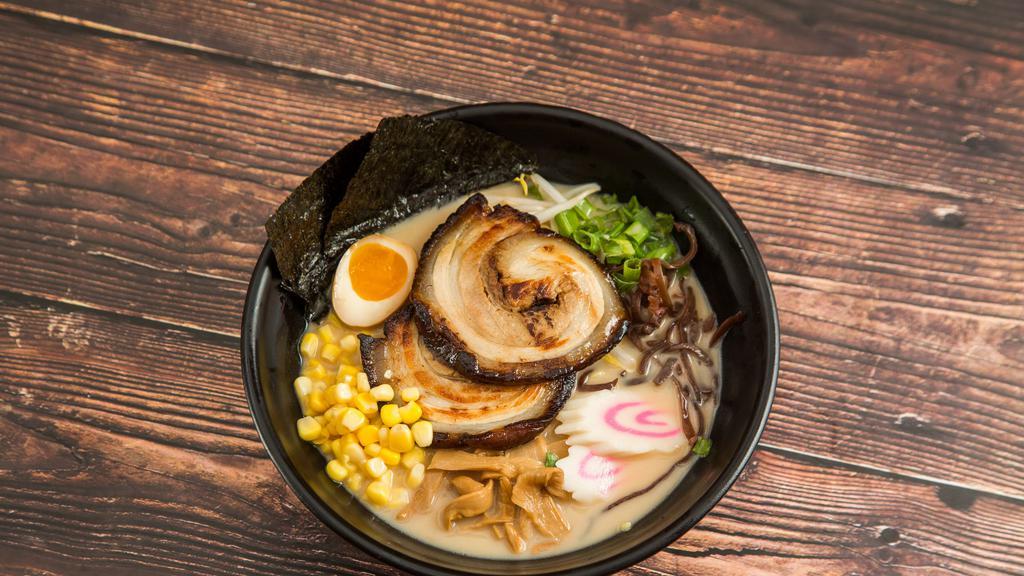 Ramen Noodles · It comes with bamboo shoot, egg, fish cake, in pork bone broth.