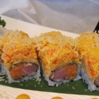 Dynamite Roll · Spicy tuna, spicy yellowtail inside, crunchy spicy crab meat on top.