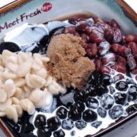 Grass Jelly Number A · Cold. Includes red beans, peanuts, boba, grass jelly, and grass jelly shaved ice. Served wit...