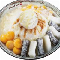 Q Mochi Milk Shaved Ice (M) · Medium. Includes q mochi, mini taro balls, sweet potato taro balls, melon jelly, and ice cre...