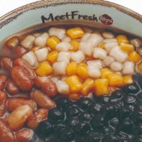 Grass Jelly Soup Signature · Includes mini taro balls, kidney beans, boba, and grass jelly soup.