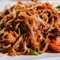 Drunken Noodle · Spicy. Basil, onion, egg, peppers and bean sprouts. Choice of chicken, beef, shrimp or veget...