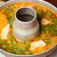 Tom Yum To Go · Lemongrass soup, mixed seafood, Oyster mushroom, Bird's eye chili, galangal, Makrut lime lea...