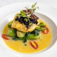 Chilean Sea Bass With Black Rice · With orange miso sauce. Served with soup or salad and rice.