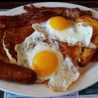 Country Style Breakfast · Three scrambled eggs with Virginia ham, three homemade potato pancakes & applesauce, served ...
