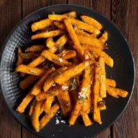 Shall We Sweet Fries · Freshly cut onions lightly battered and fried until golden crisp. Served with marinara sauce.