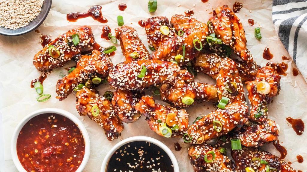 Korean Style Bbq Wings · Traditional bone-in wings, Breded With Flour & hand-tossed in your choice of sauce or rub. Choose your
flavors!