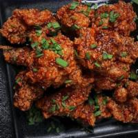 Korean Hot & Sweet Chili Wings · Traditional bone-in wings, Breded With Flour & hand-tossed in your choice of sauce or rub. C...