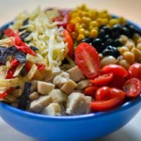 Southwest · Slow-roasted chicken, corn, black beans, roasted red peppers, chickpeas, tomato, pepper jack...