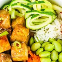 Tofu Poke · Organic Tofu, Scallion, Sweet Onion, Sweet Corn, Hijiki, Edamame, Cucumber, Seaweed Salad, G...