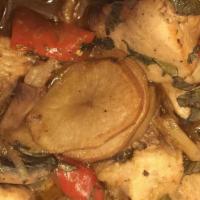Chicken Giambotta (Sweet) · Chicken medallions sautéed with potatoes, sweet peppers, mushrooms and onions in a Demi sauce.