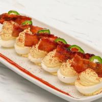Bacon Deviled Eggs · Housemade candied bacon