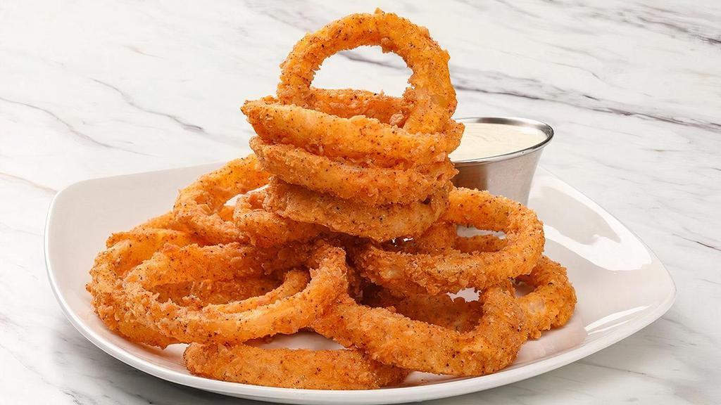 Ranch Rings · Hand-breaded , panko-battered onions, housemade roasted garlic ranch dressing
