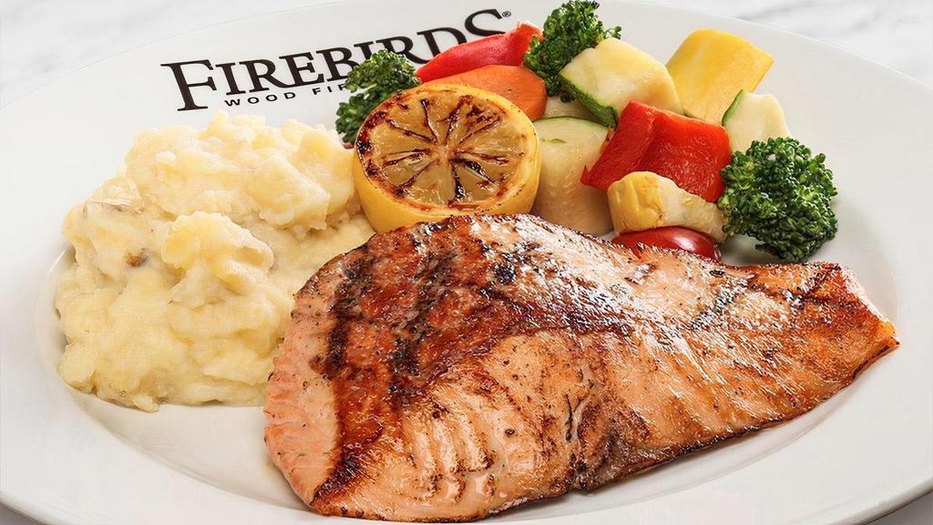Wood Grilled Salmon*  · Basted with Key lime butter, fresh vegetables, served with choice of side