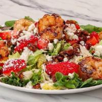Grilled Shrimp & Strawberry Salad · Wood grilled shrimp, strawberries, mixed greens,. goat cheese, jicama, spiced pecans; Chef r...
