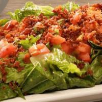 Family Salad: Blt · Applewood-smoked bacon, tomatoes comes with roasted garlic ranch dressing (Serves 4-6)