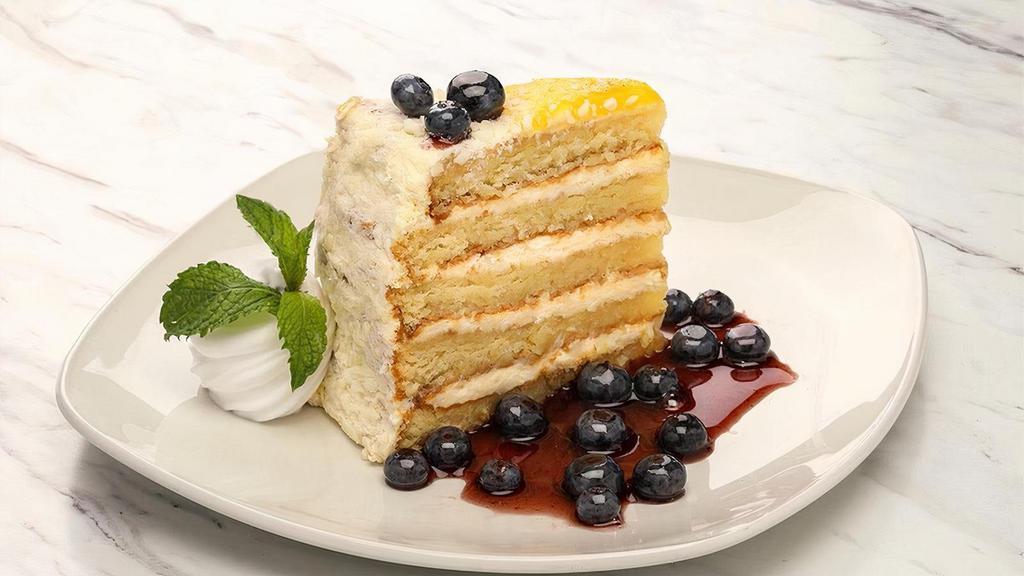 5 Layer Lemon Cake · Fresh blueberries in blueberry sauce $1 from every purchase will go to Alex's Lemonade Stand Foundation.