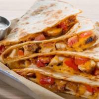 Blackened Chicken Quesadilla · Grilled Tenders, Blackened Voodoo, Tomato & Blend of Cheeses, Ranch for Dipping