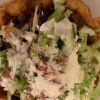 Pedro'S Crispy Burrito Bowl · Rice and beans with any meat, topped with lettuce, pico de gallo, sour cream and cheese, in ...