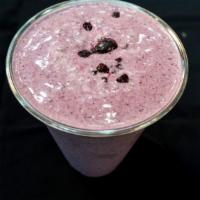Peanut Butter Jelly Time · Blueberries, banana, peanut butter, vanilla protein, honey, and milk.