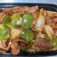 Pepper Steak With Onions · Stir fried steak with vegetables and a savory sauce.
