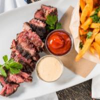 Hanger Steak · Hand-cut fries, horseradish hollandaise.
