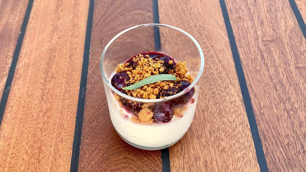 Mousse · Key lime mousse with blueberry and tarragon compote and a graham cracker crumble