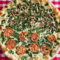 Big Red Pizza · Vegetarian. Comes with spinach, tomato, mushrooms, and garlic.