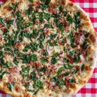 Spinach, Garlic, & Mushroom Pizza · Vegetarian. Note: this pizza does not come with pizza sauce unless requested.